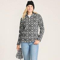 Lands' End Women's Anyweather Quarter Zip Fleece Pullover, Print in Black | Size: 14-16