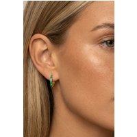 MUCHV 18k Gold Small Women's Hoop Earrings With Emerald Green Stones