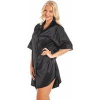Lady Olga Women's British Made Satin Short Sleeved Nightshirt in Black | Size: 18-20