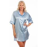 Lady Olga Women's British Made Satin Short Sleeved Nightshirt in Pale Blue | Size: 18-20