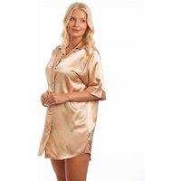 Lady Olga Women's British Made Satin Short Sleeved Nightshirt in Gold | Size: 14-16