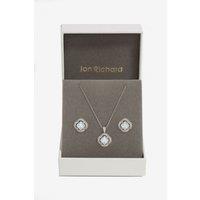 Jon Richard Women's Rhodium Plated Cubic Zirconia Clover Set - Gift Boxed in Silver