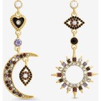 Mood Women's Gold & Multi Colour Crystal Mismatch Celestial Earrings