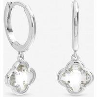 Inicio Women's Sterling Silver Plated Crystal Clover Charm Huggie Hoops