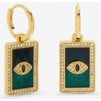 Inicio Women's Gold Plated & Green Evil Eye Charm Huggie Earrings - Gift Pouch