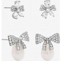 Jon Richard Women's Rhodium Plated Pave Bow Earrings - Pack of 2 in Silver