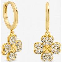 Jon Richard Women's Gold Plated & Pave Clover Huggie Earrings