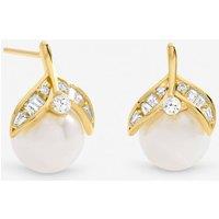 Jon Richard Women's Gold Plated Crystal & Pearl Leaf Stud Earrings