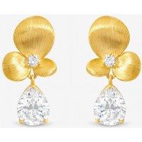 Jon Richard Women's Gold Plated Brushed Floral & Crystal Drop Earrings