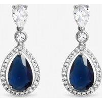 Jon Richard Women's Rhodium Plated Cubic Zirconia Sapphire Pear Drop Earrings in Silver