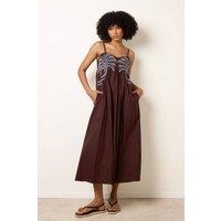 Blue Vanilla Women's Brown Palm Tree Embroidery Smock Dress | Size: XL