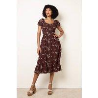 Blue Vanilla Women's Brown Embroidery Milkmaid Midi Dress | Size: XL