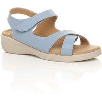 AJVANI Women's Low Wedge Heel Strappy Comfort Faux Leather Sandals in Baby Blue | Size: 7
