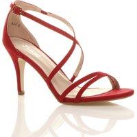 AJVANI Women's High Heel Crossed Straps Buckle Faux Suede Heeled Sandals in Red | Size: 7