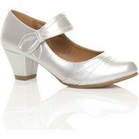 AJVANI Women's Mid Block Heel Comfort Mary Jane Faux Leather Court Shoes in Silver | Size: 6