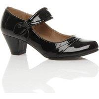 AJVANI Women's Mid Block Heel Comfort Mary Jane Patent Court Shoes in Black | Size: 4