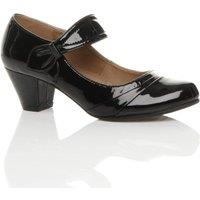 AJVANI Women's Mid Block Heel Comfort Mary Jane Patent Court Shoes in Black | Size: 9