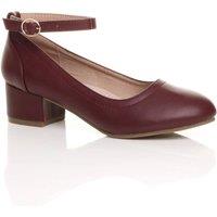AJVANI Women's Low Heel Ankle Strap Court Shoes in Burgundy | Size: 9