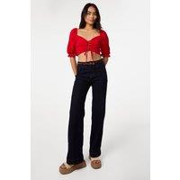 Pink Vanilla Women's Red Puff Sleeve Criss Cross Detail Top | Size: 12