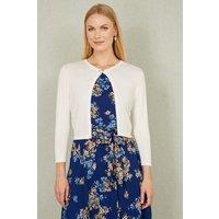 Yumi Women's Ivory Diamante Button Cropped Cardigan | Size: Large