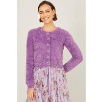 Yumi Women's Lavender Eyelash Knit Cropped Cardigan | Size: Large