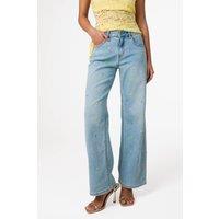 Pink Vanilla Women's Light Blue Allover Embroidered Flower Wide Leg Jeans | Size: Medium