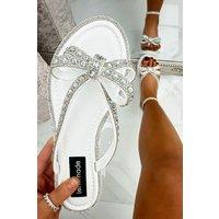 Love Lemonade Women's Crystal Glamour Bow Flip Flops Limited Edition in White | Size: 3