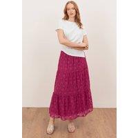 Lovedrobe Women's Floral Burnout Tiered Maxi Skirt in Fuchsia | Size: 18