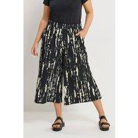 Yours Women's Cropped Abstract Wide Leg Trousers in Black | Size: 22-24