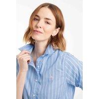 Weird Fish Women's Roscoe Striped Boyfriend Shirt in Blue | Size: 8