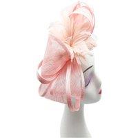Vellin Women's Curly Sinamay Fascinator with Feather Flower in Pink