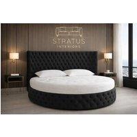 Stratus Interiors Globe Round Velvet Chesterfield Bed with Round Mattress in Black | Size: Super King