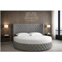Stratus Interiors Globe Round Velvet Chesterfield Bed with Round Mattress in Grey | Size: Super King