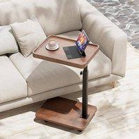 Huhote C-Shaped Side End Table Height Adjustable With Wheels Coffee Table in Brown