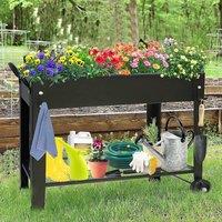 Huhote Sturdy Raised Garden Bed with Legs & Storage Shelf 101x28x80 cm in Black | Size: 101 x 28 x 80 cm