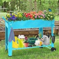 Huhote Sturdy Raised Garden Bed with Legs & Storage Shelf 101x28x80 cm in Blue | Size: 101 x 28 x 80 cm