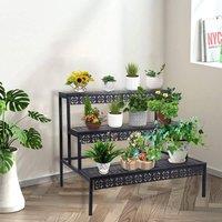 Huhote Sturdy Plant Stand 3 Tier Heavy Duty Metal Shelf Black