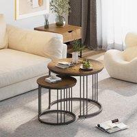 Huhote Round Nesting Coffee Tables 2 Set End Table Side Table Metal Frame in Brown