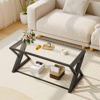 Huhote Coffee Table End Side Table With Metal Frame for Living Room Tea Table in Clear
