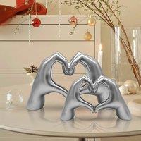 Huhote Modern Heart Hands Sculpture Love Finger Statue Hand Love Decor 2 Pcs in Silver