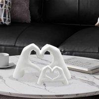 Huhote Modern Heart Hands Sculpture Love Finger Statue Hand Love Decor 2 Pcs in White