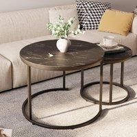 Huhote Round Nesting Coffee Tables 2 Set End Side Table Black Marble Finish