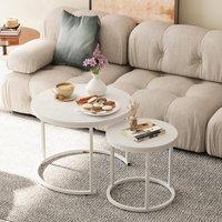 Huhote Round Nesting Coffee Tables Set of 2 End Side Table with Metal Frame in White