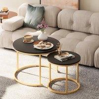 Huhote Round Nesting Coffee Tables Set of 2 End Side Table with Metal Frame in Black