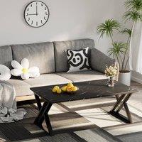 Huhote Coffee Table End Side Table With Metal Frame for Living Room Tea Table in Black