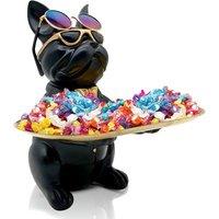 Huhote Resin Bulldog Statue With Tray & Candy Dish Home Table Decor Black