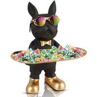 Huhote Bulldog Statue Resin Black Candy Dish Key Holder Decor Table Decor
