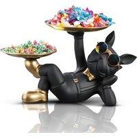 Huhote Black Lying French Bulldog Statue Decor with Tray for Home Table Decor