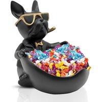 Huhote Heart-Shaped Bulldog Candy Bowl Decor Bulldog Accessories Resin Black