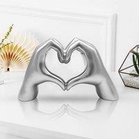Huhote Modern Heart Hands Sculpture Love Finger Statue Hand Love Gesture in Silver